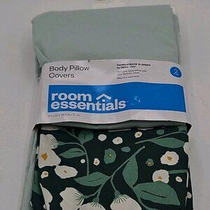 NWT Room Essentials - Body Pillow Covers - Green / Floral - 20 x 50 in - 2 Pack